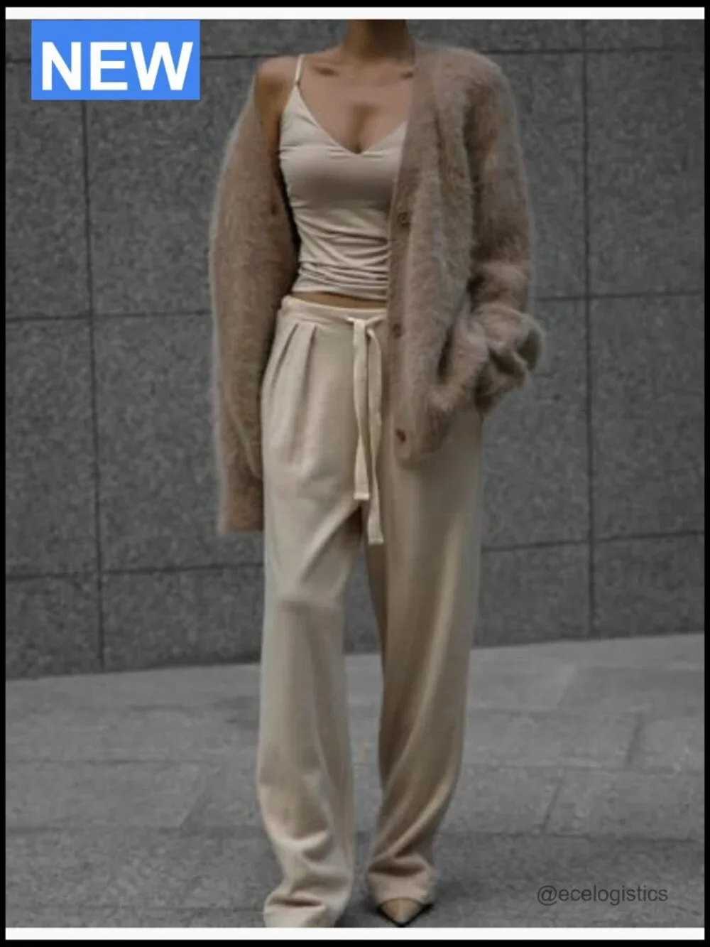 Fuzzy V-Neck Cardigan Sweater Long Sleeve Button Down Drop Shoulder
